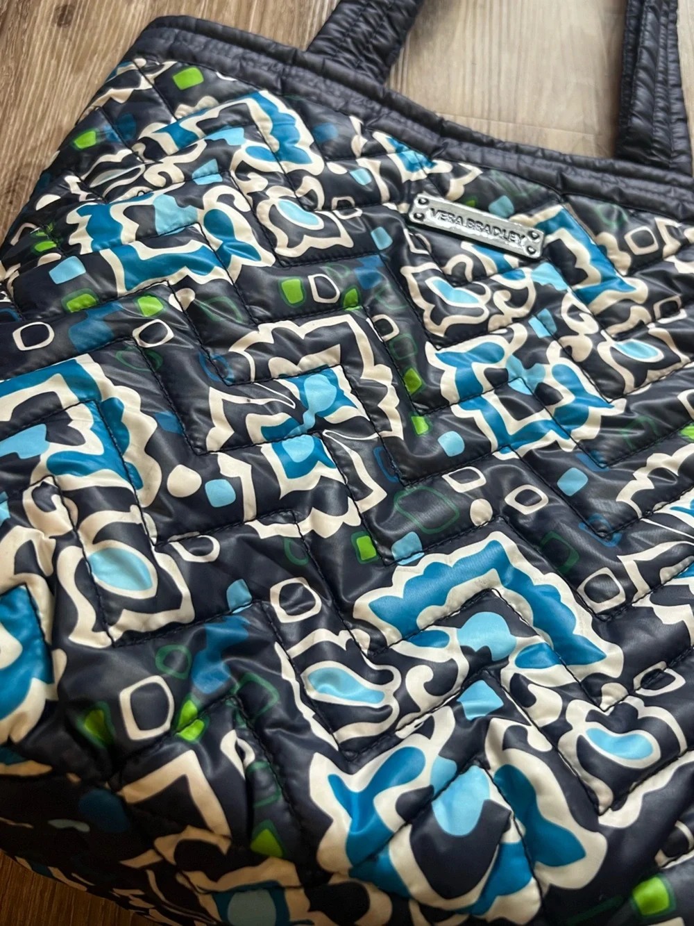 Navy and Ink Blue Reversible Vera Bradley Quilted Tote Bag